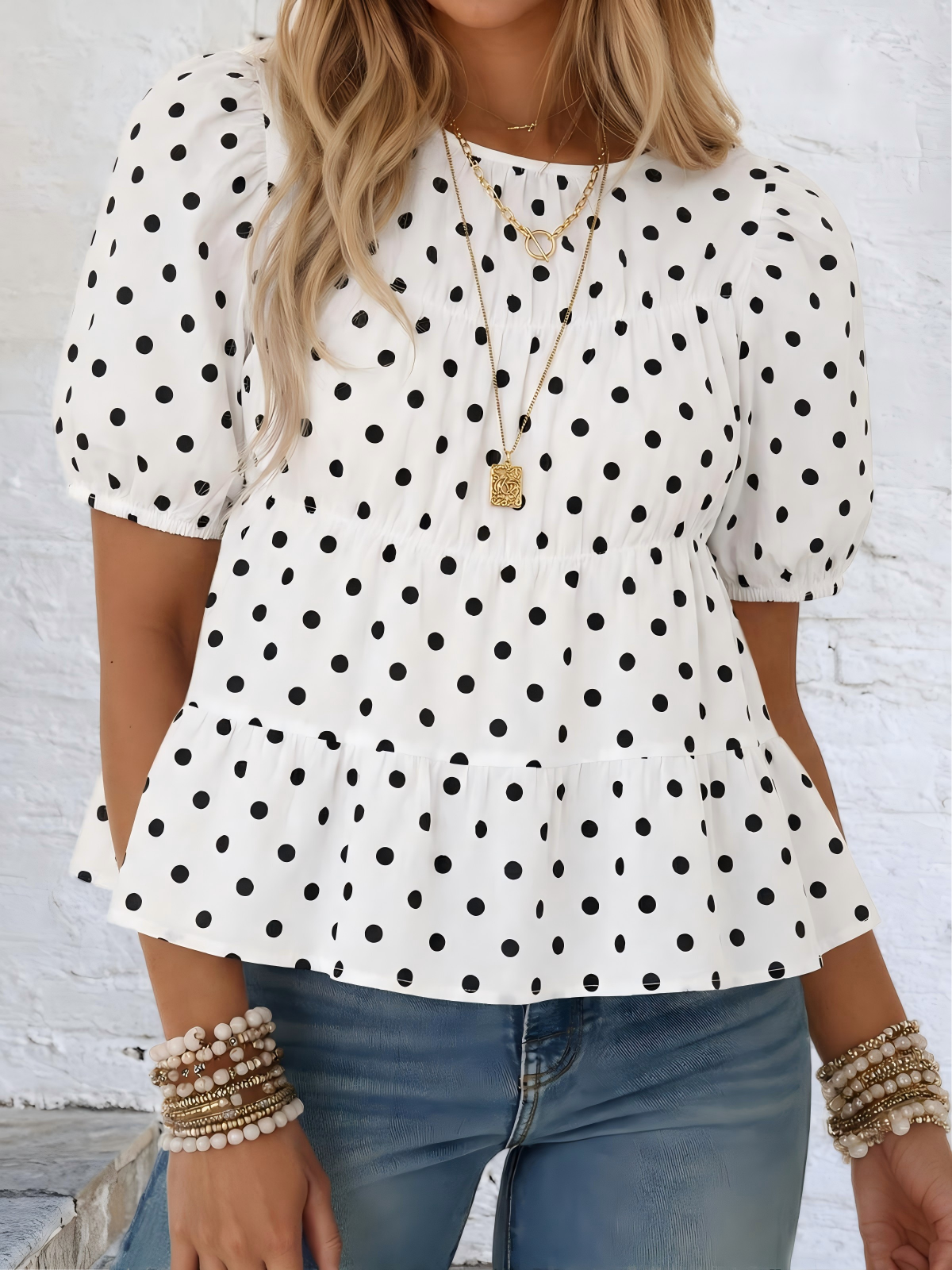 Imily Bela Womens Puff Sleeve Peplum Babydoll Tops Summer Flowy Pleated Cotton T-Shirts Casual Loose Fit Cute Blouse