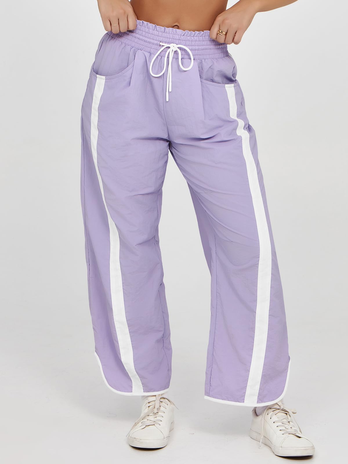 Imily Bela Women's Baggy Wide Leg Pants Casual Drawstring Elastic Waisted Contrast Color Workout Y2K Track Pants