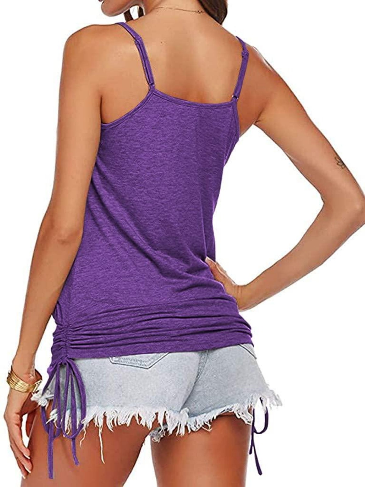 Imily Bela Women Summer Tank Tops Casual Spaghetti Strap Banded Bottom Loose Camisole Side Shirring Lace Up Shirts