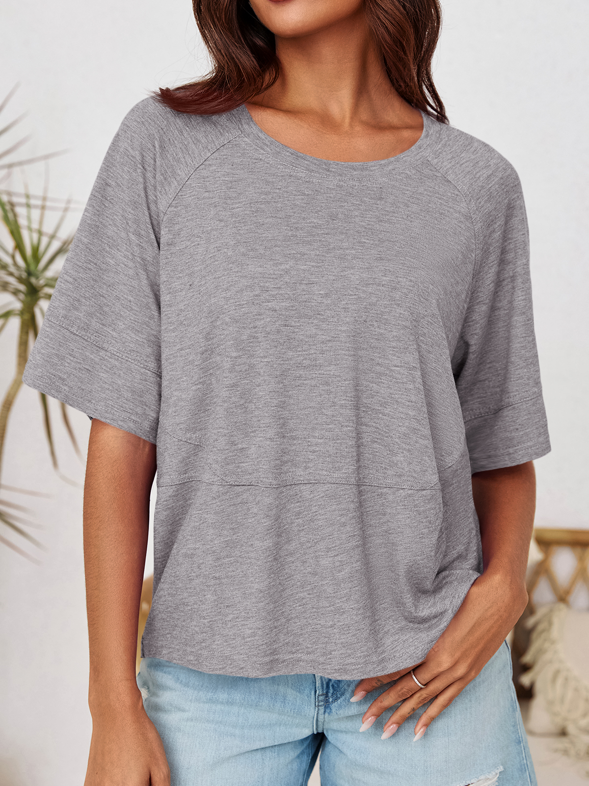 Imily Bela Womens Oversized T Shirts Summer Casual Crewneck 3/4 Sleeve Loose Fit Cute Flowy Tops