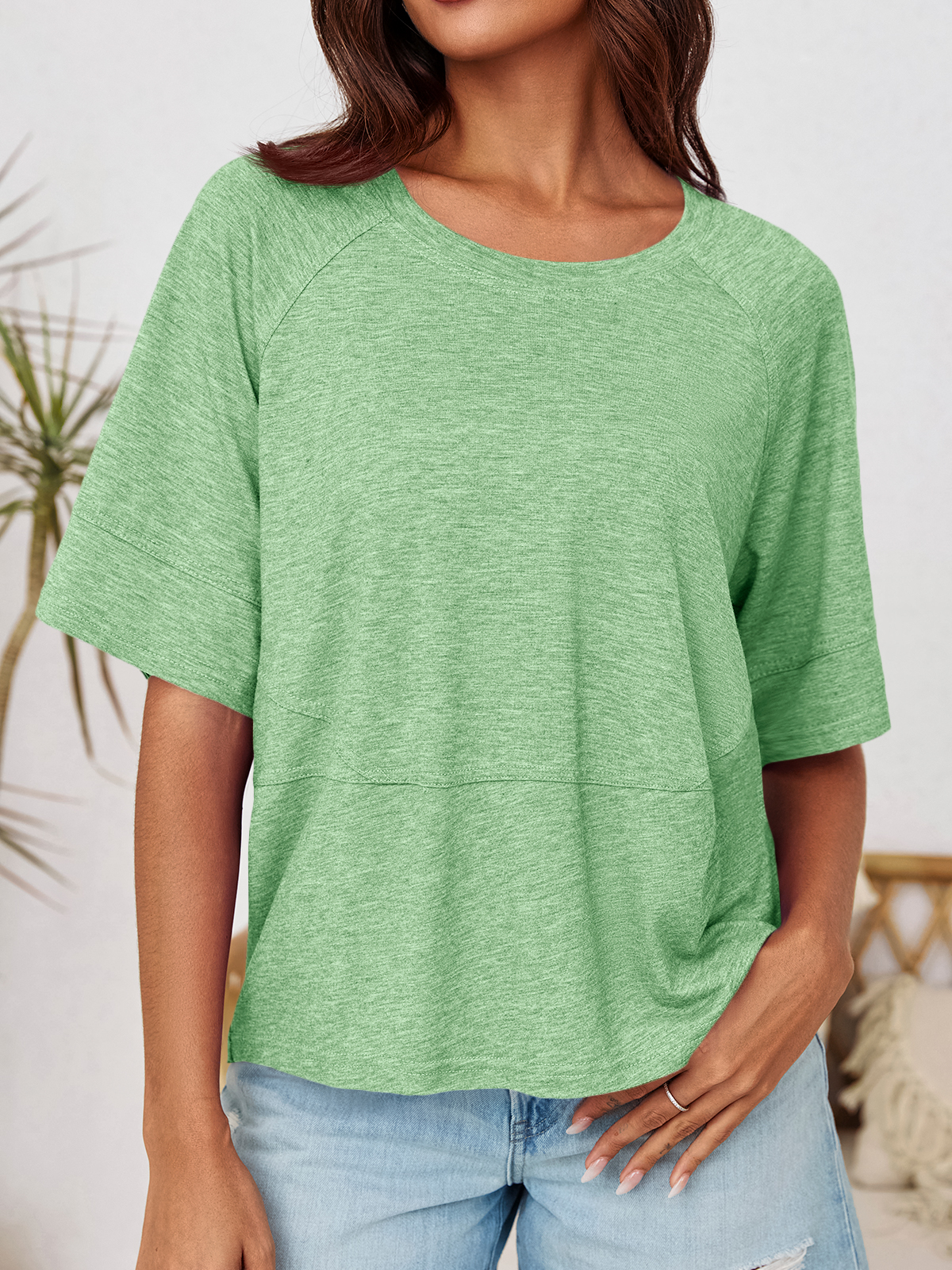 Imily Bela Womens Oversized T Shirts Summer Casual Crewneck 3/4 Sleeve Loose Fit Cute Flowy Tops