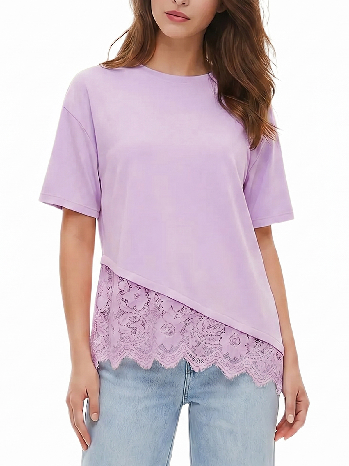Imily Bela Scalloped-Lace Asymmetric Tee