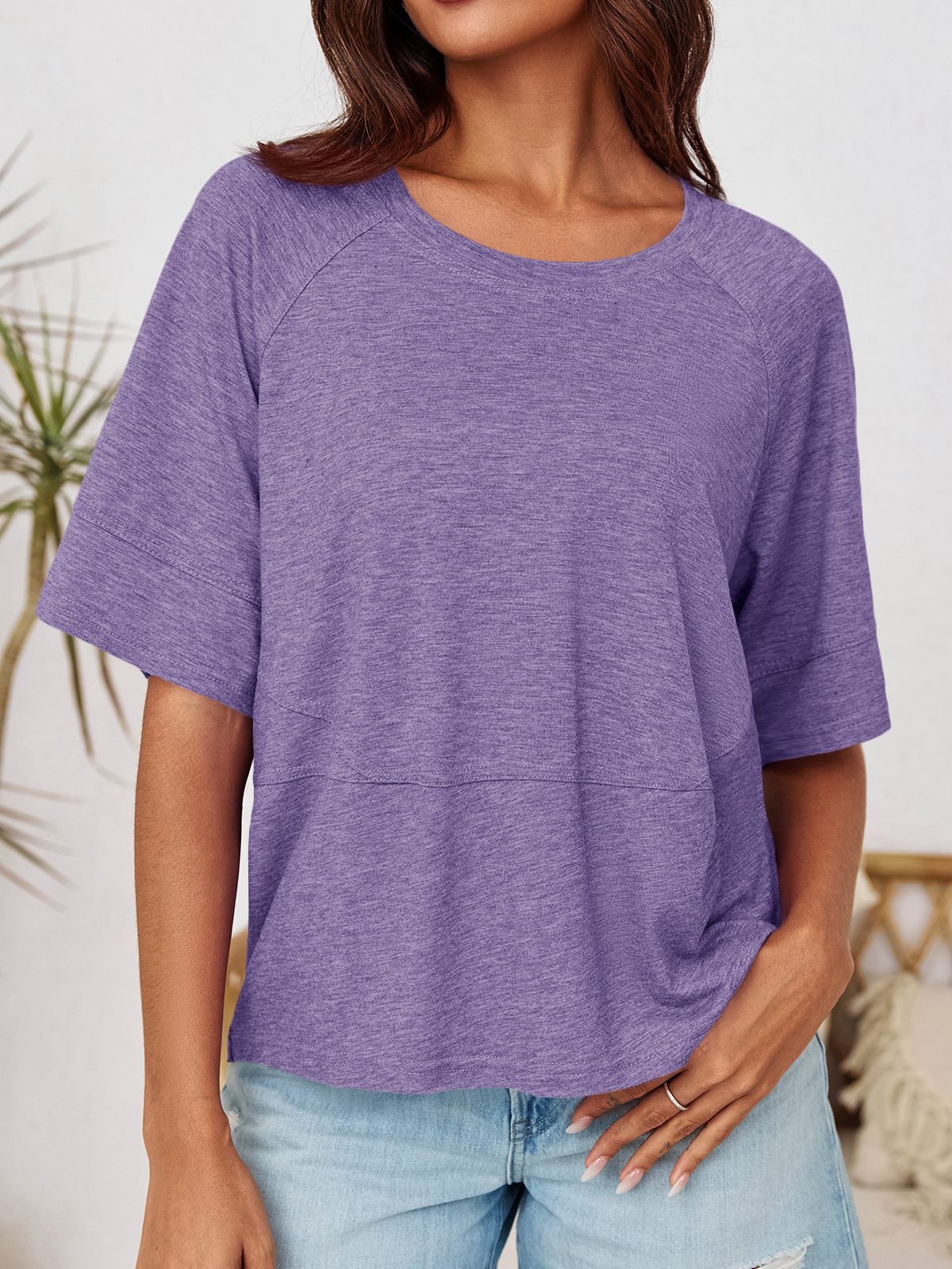 Imily Bela Womens Oversized T Shirts Summer Casual Crewneck 3/4 Sleeve Loose Fit Cute Flowy Tops