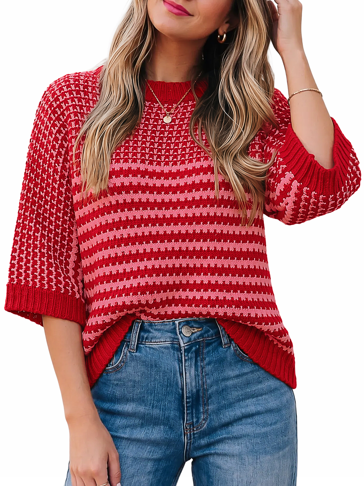 Mixed-Pattern Striped Knit Top