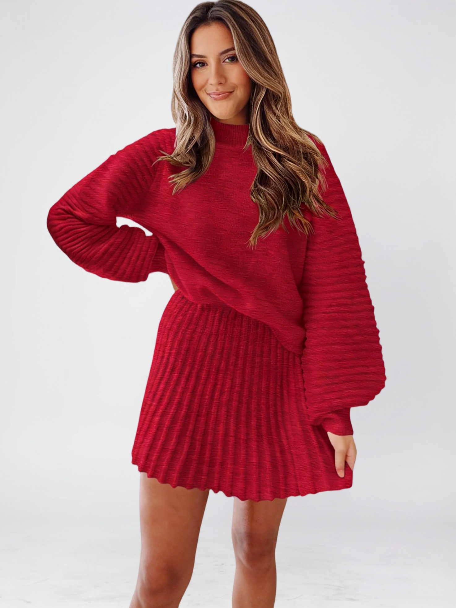 Imily Bela Womens 2 Piece Skirt Sets 2025 Mock Neck Ribbed Sweaters and Mini Skirt Fall Winter Two Piece Outfits