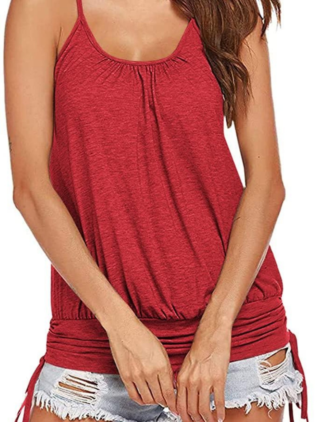 Imily Bela Women Summer Tank Tops Casual Spaghetti Strap Banded Bottom Loose Camisole Side Shirring Lace Up Shirts