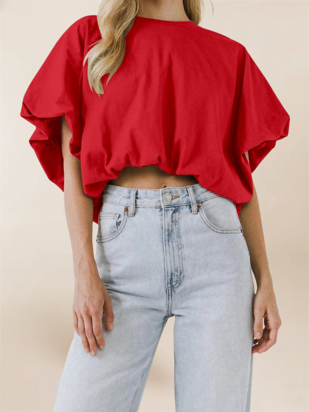 Imily Bela Womens Summer Crewneck Crop Tops Short Sleeve Casual Loose Cropped T Shirts