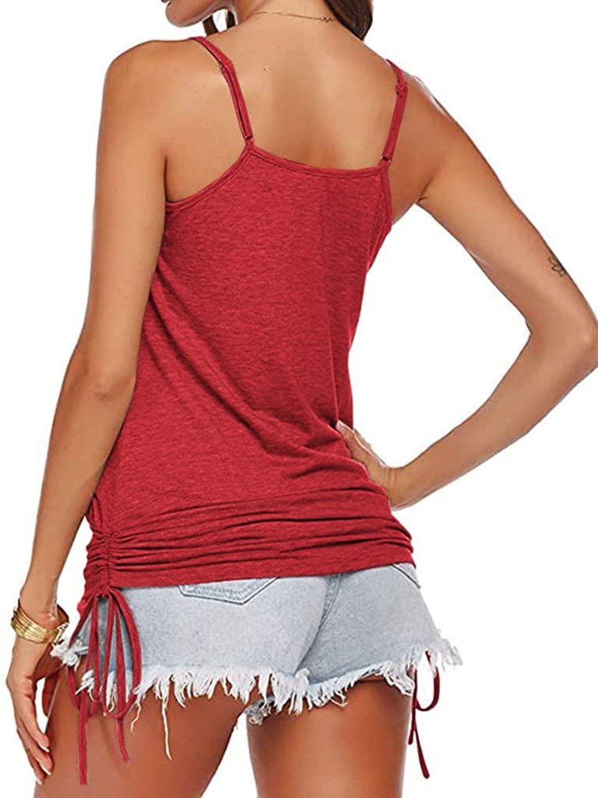 Imily Bela Women Summer Tank Tops Casual Spaghetti Strap Banded Bottom Loose Camisole Side Shirring Lace Up Shirts