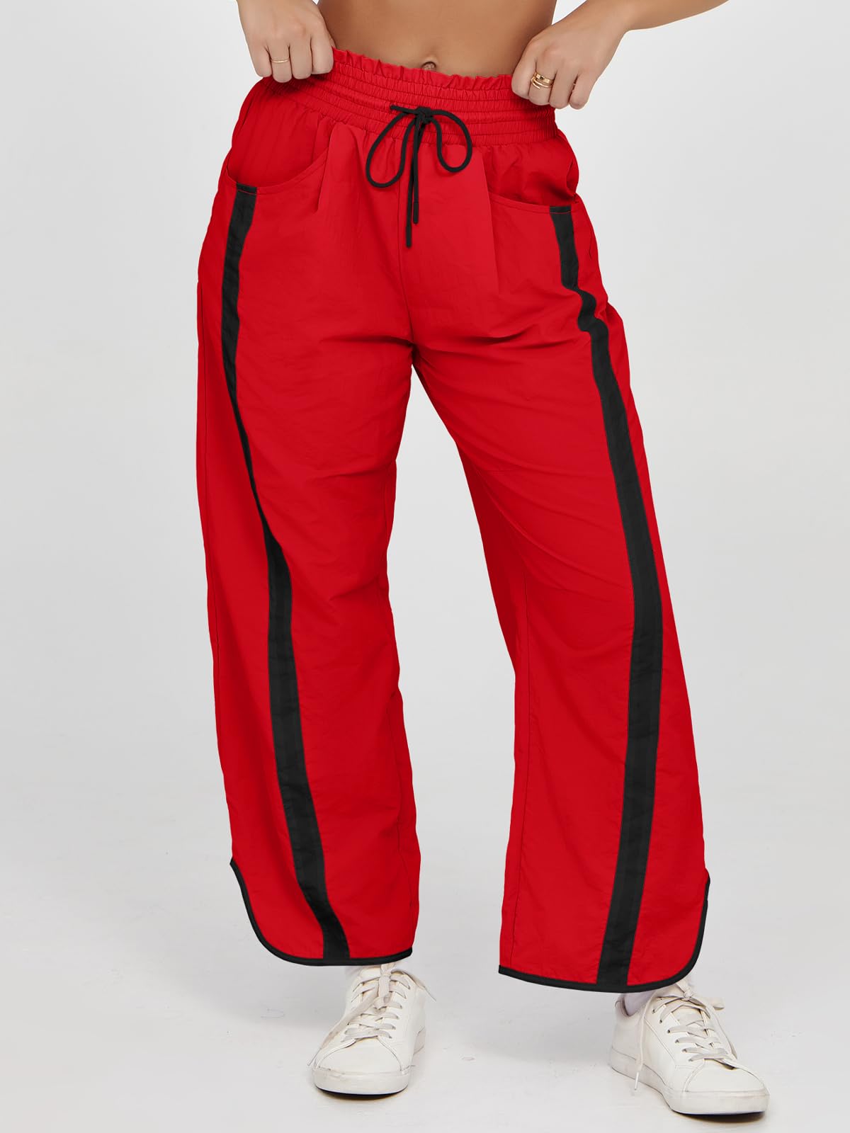 Imily Bela Women's Baggy Wide Leg Pants Casual Drawstring Elastic Waisted Contrast Color Workout Y2K Track Pants