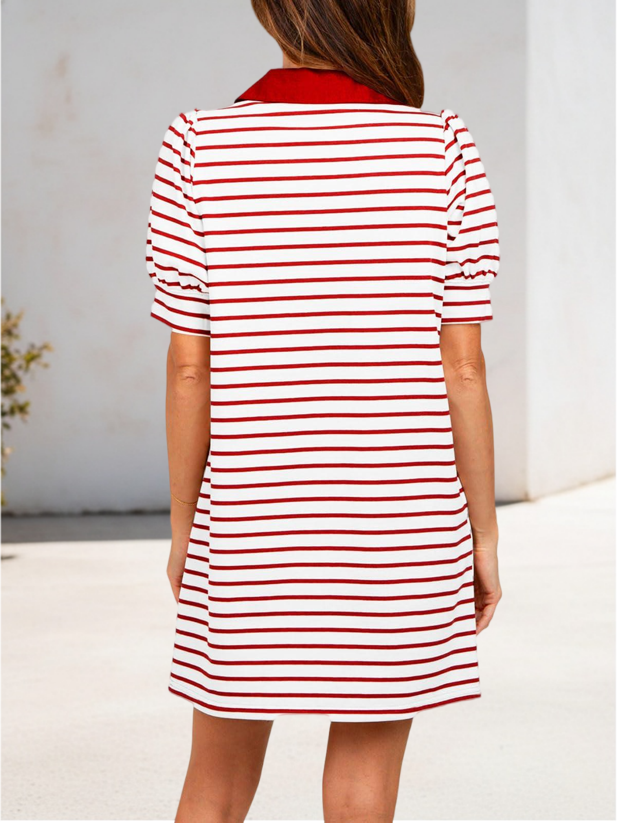 Imily Bela Women's Summer Lapel Collared V Neck Striped Dress Casual Puff Short Sleeve Polo Tshirt Dresses with Pockets