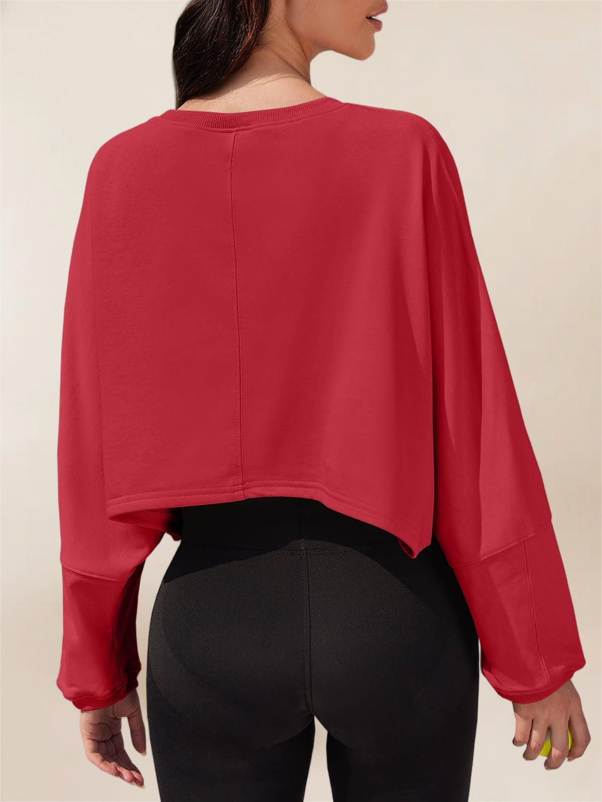 Imily Bela Womens Long Ballon Sleeve Sweatshirts Tops Cropped Crew Neck Loose Fit Casual Workout Shirts