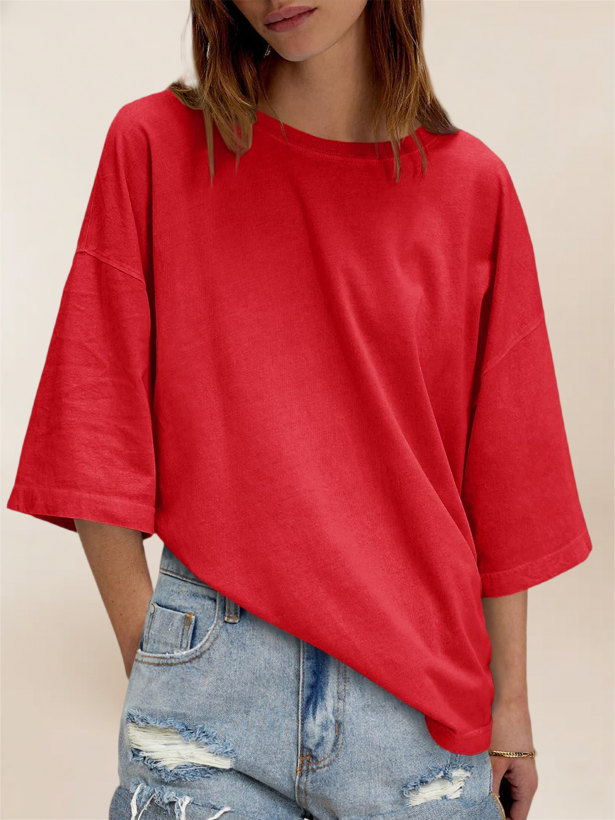 Imily Bela Womens Oversized Half Sleeve T-Shirts Summer Casual Crew Neck Tunic Tops Loose Fit Boxy Basic Tees