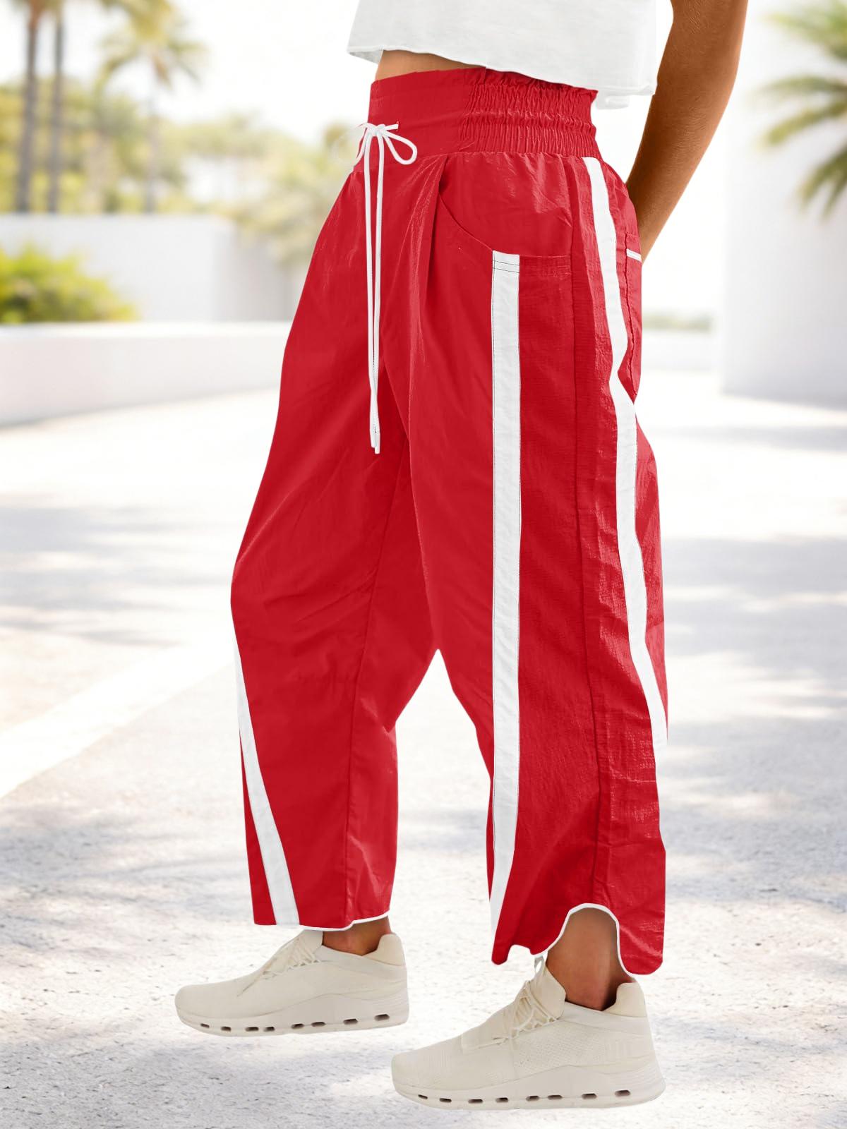 Imily Bela Women's Baggy Wide Leg Pants Casual Drawstring Elastic Waisted Contrast Color Workout Y2K Track Pants