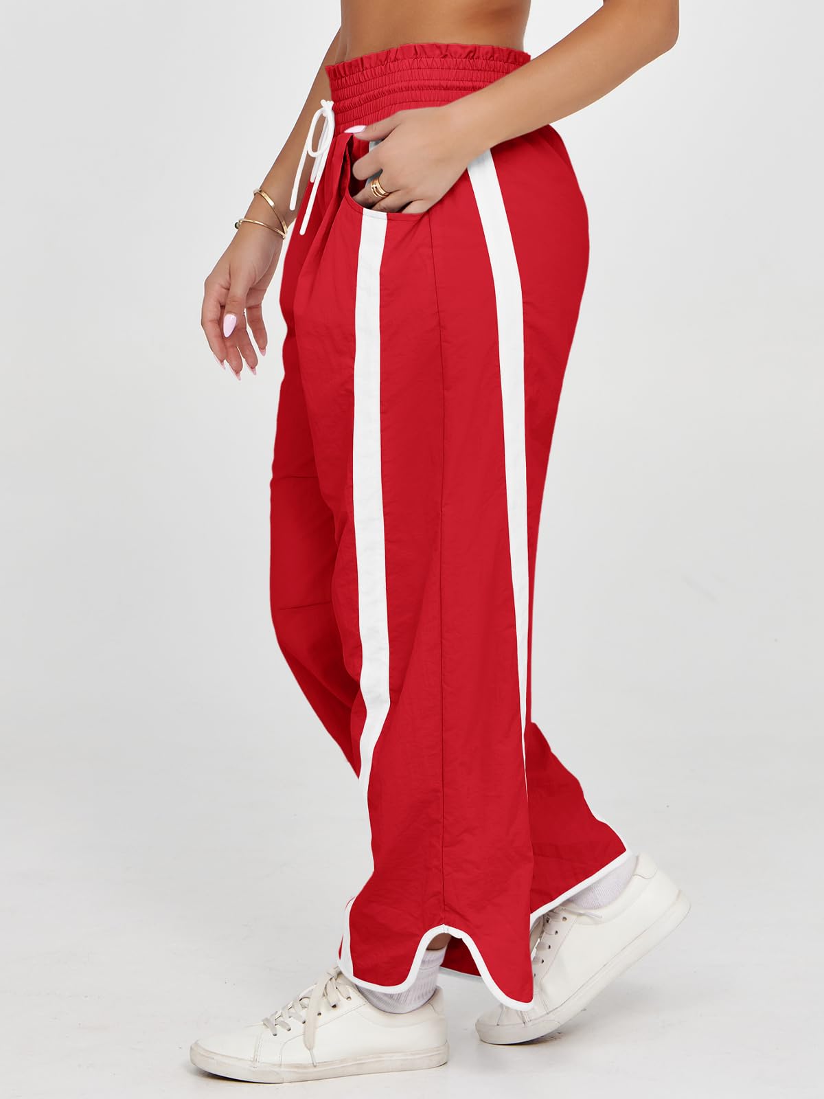 Imily Bela Women's Baggy Wide Leg Pants Casual Drawstring Elastic Waisted Contrast Color Workout Y2K Track Pants