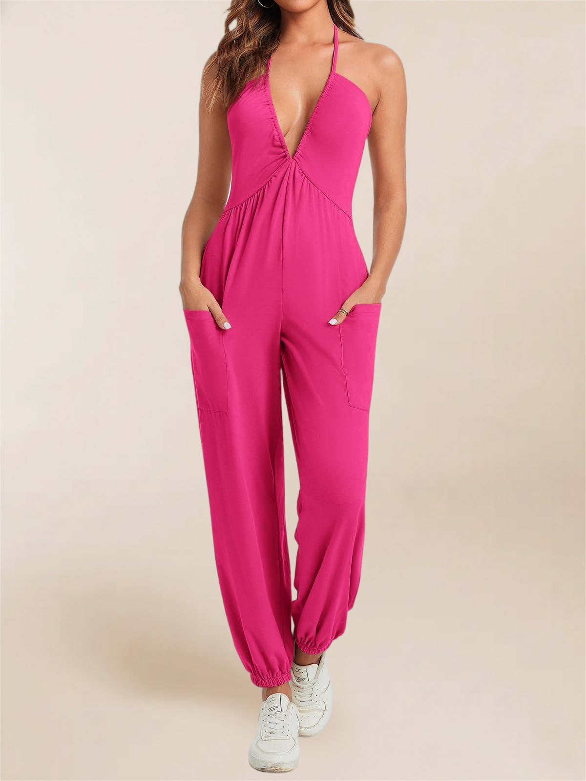 Imily Bela Women'S Sexy Halter Jumpsuits Casual Deep V Nevk Beach Jogger Long Pants Rompers