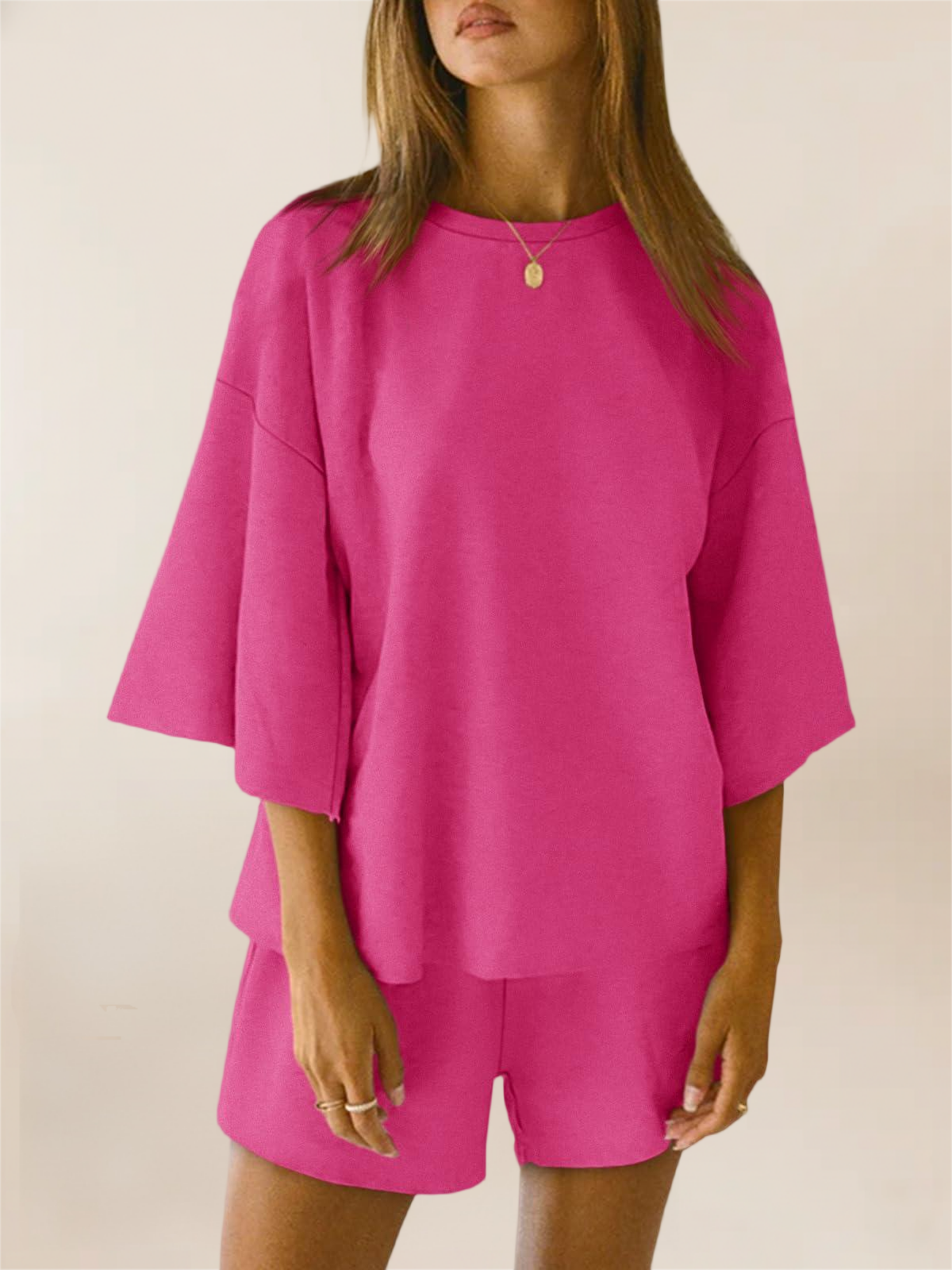 Imily Bela Womens Pajama Sets 3/4 Sleeve Oversized Tops & Loose Fit Shorts Lounge Set With Pockets Loungewear