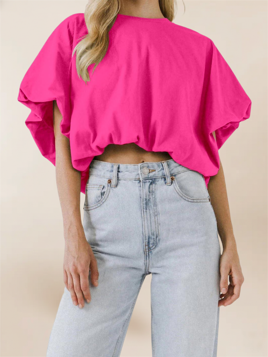 Imily Bela Womens Summer Crewneck Crop Tops Short Sleeve Casual Loose Cropped T Shirts