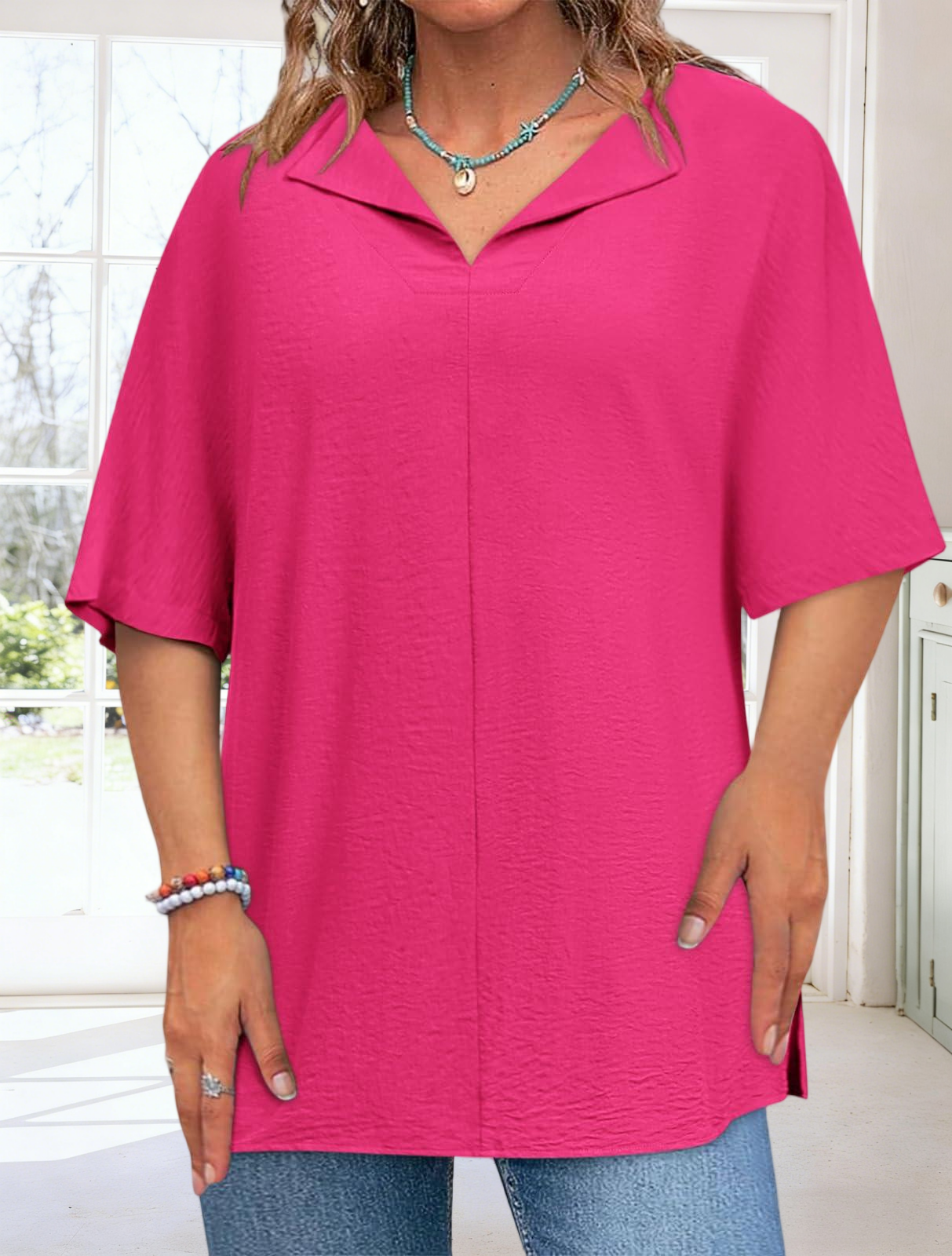 Imily Bela Womens Plus Size Tops Short Sleeve V Neck Tee Blouse Summer Loose Fit Casual Tunic Top XL-5XL