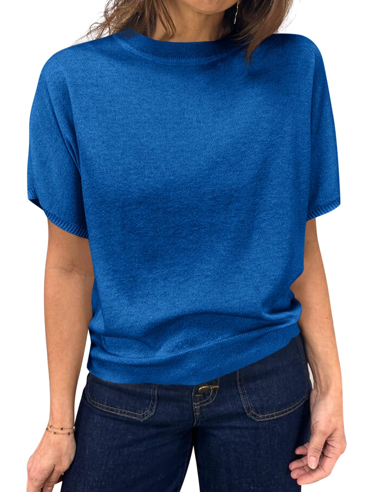 Fine-Knit Short-Sleeve Sweater Tee