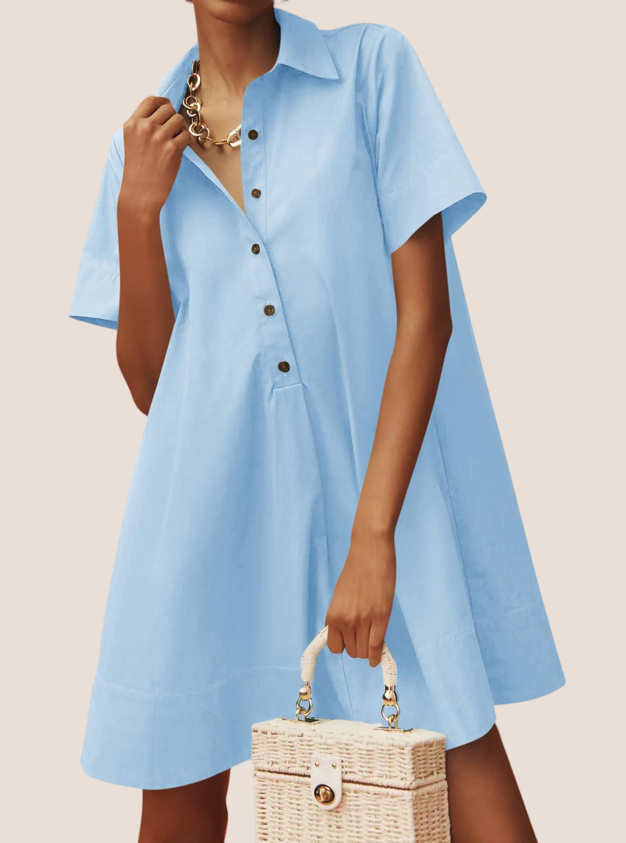 Imily Bela Womens Oversized Shirt Button Mini Dress Short Sleeve Casual Collared V Neck Summer Flowy Dresses