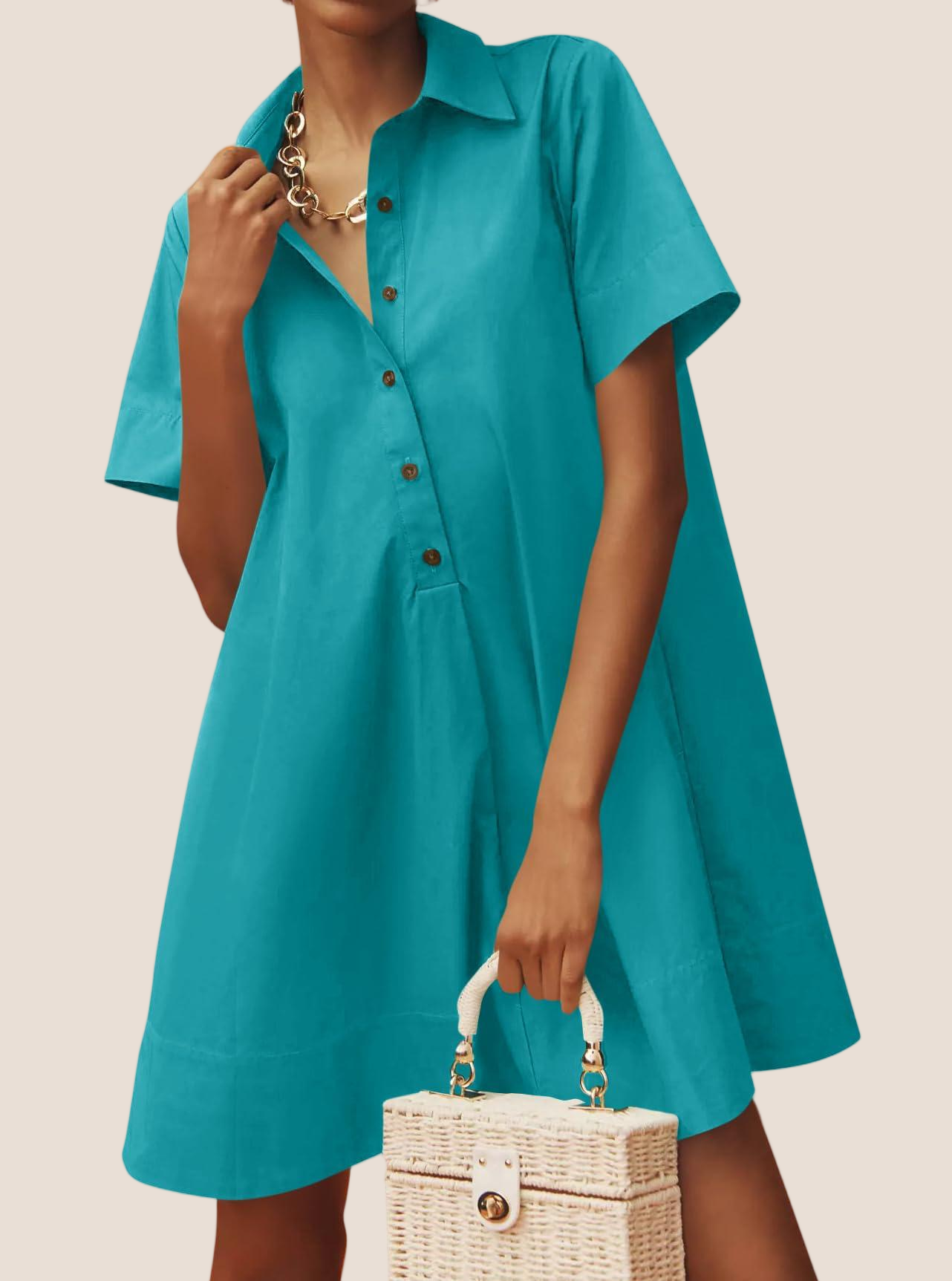 Imily Bela Womens Oversized Shirt Button Mini Dress Short Sleeve Casual Collared V Neck Summer Flowy Dresses