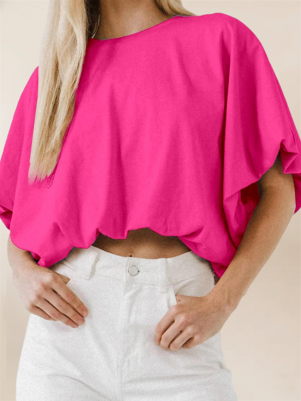 Imily Bela Womens Summer Crewneck Crop Tops Short Sleeve Casual Loose Cropped T Shirts