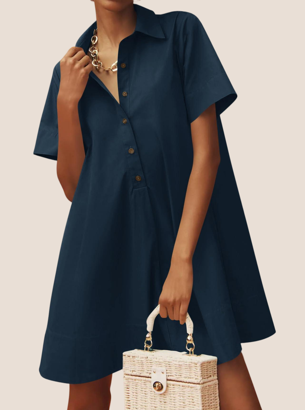 Imily Bela Womens Oversized Shirt Button Mini Dress Short Sleeve Casual Collared V Neck Summer Flowy Dresses