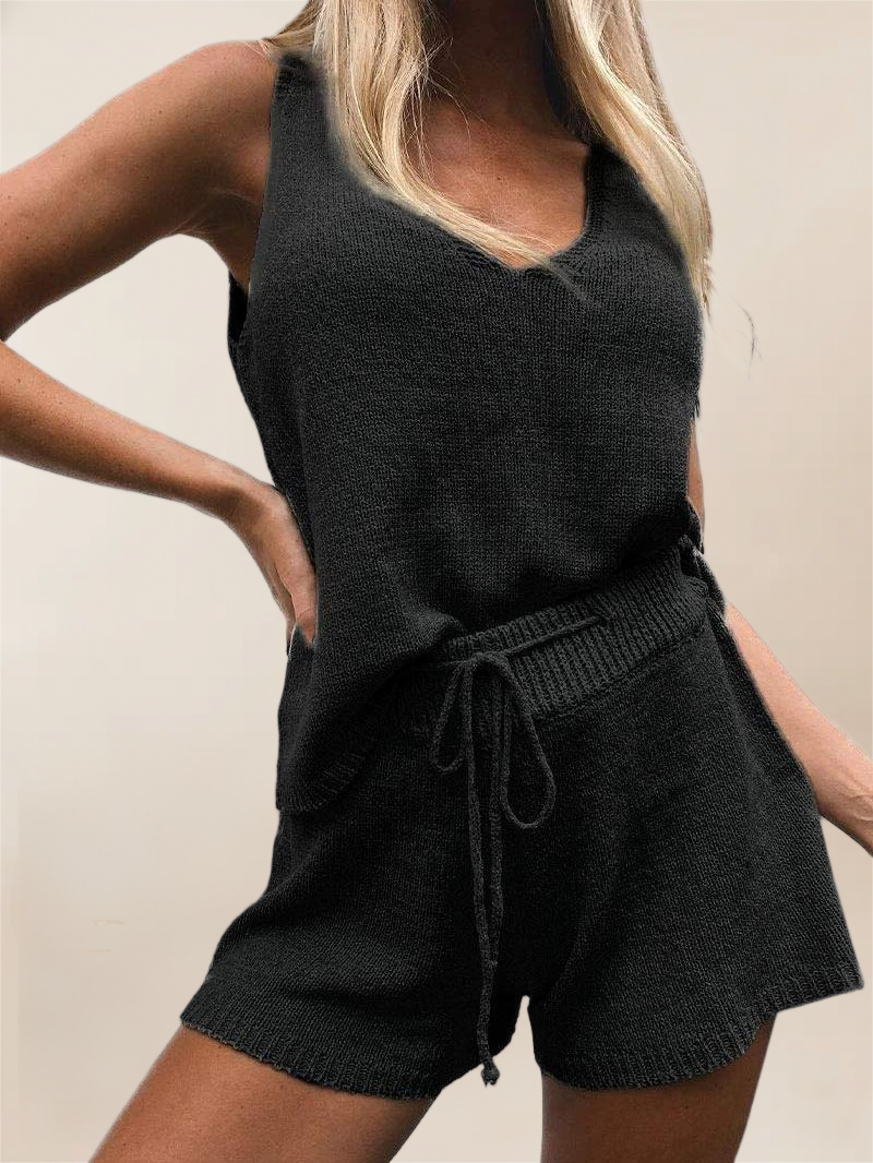 Imily Bela Women's Summer Lounge Sets Knit 2 Piece Outfits Vacation Beach Tank Tops and Shorts Loungewear Pajama Set