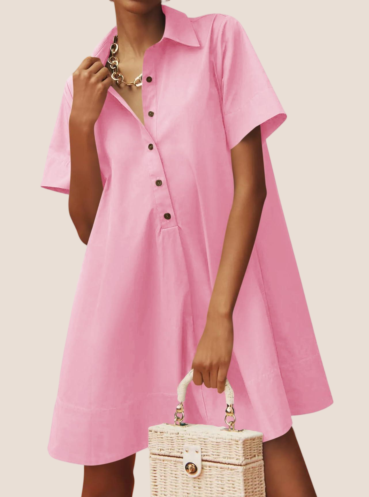 Imily Bela Womens Oversized Shirt Button Mini Dress Short Sleeve Casual Collared V Neck Summer Flowy Dresses