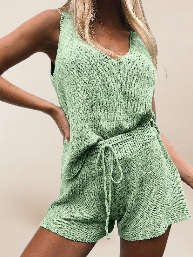 Imily Bela Women's Summer Lounge Sets Knit 2 Piece Outfits Vacation Beach Tank Tops and Shorts Loungewear Pajama Set