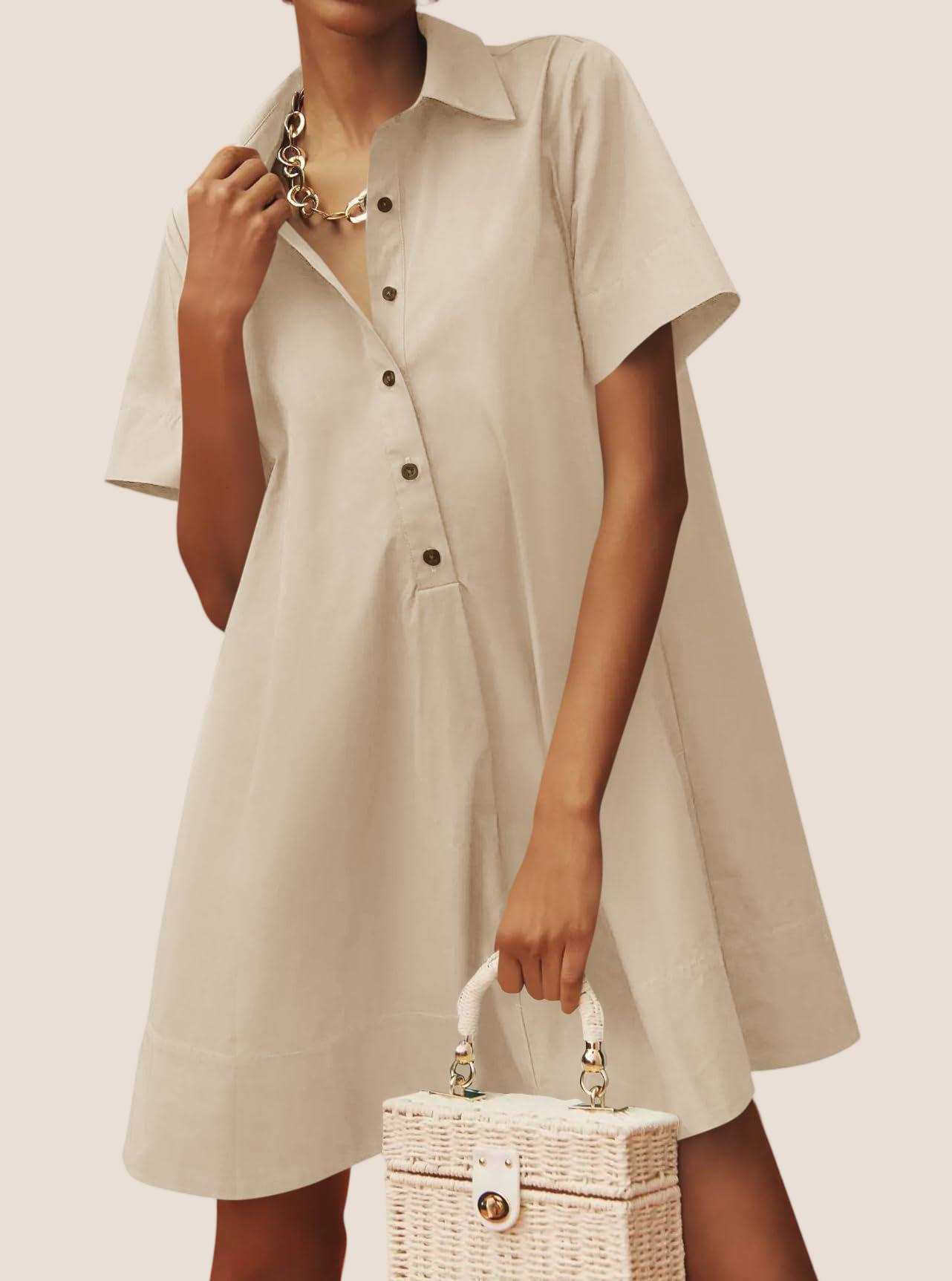 Imily Bela Womens Oversized Shirt Button Mini Dress Short Sleeve Casual Collared V Neck Summer Flowy Dresses