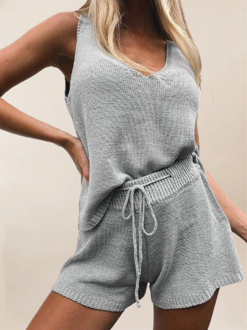 Imily Bela Women's Summer Lounge Sets Knit 2 Piece Outfits Vacation Beach Tank Tops and Shorts Loungewear Pajama Set