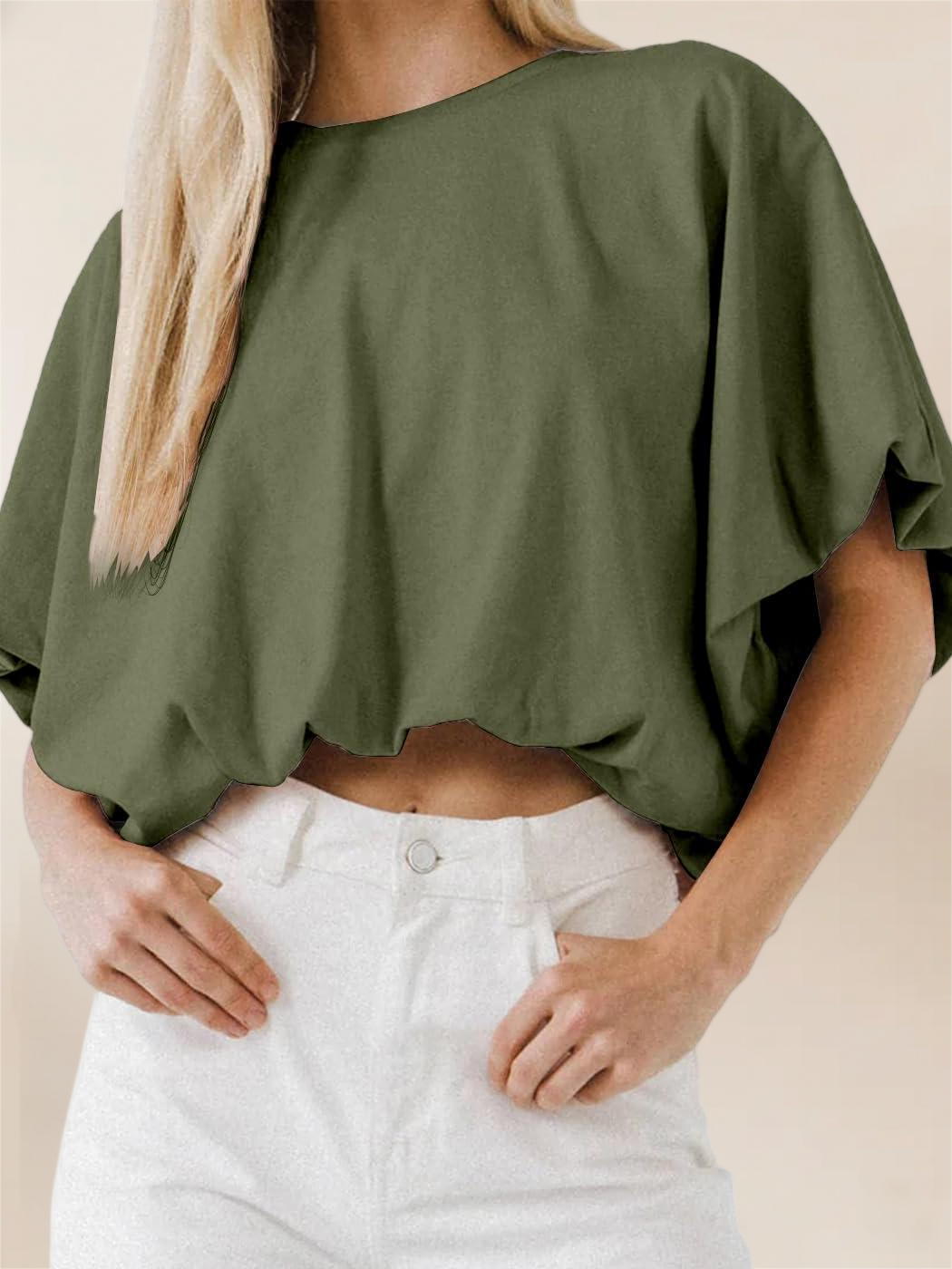 Imily Bela Womens Summer Crewneck Crop Tops Short Sleeve Casual Loose Cropped T Shirts