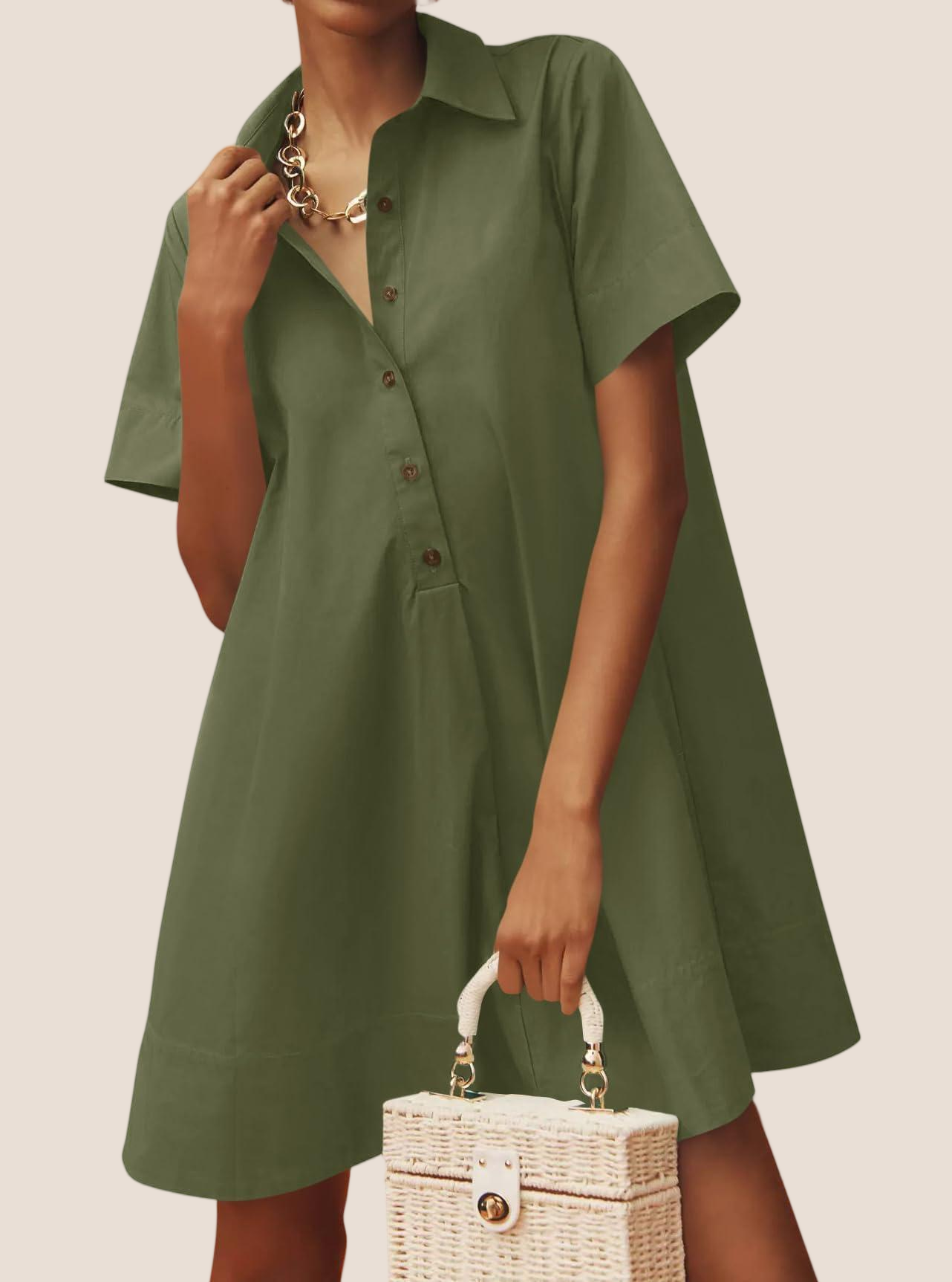 Imily Bela Womens Oversized Shirt Button Mini Dress Short Sleeve Casual Collared V Neck Summer Flowy Dresses