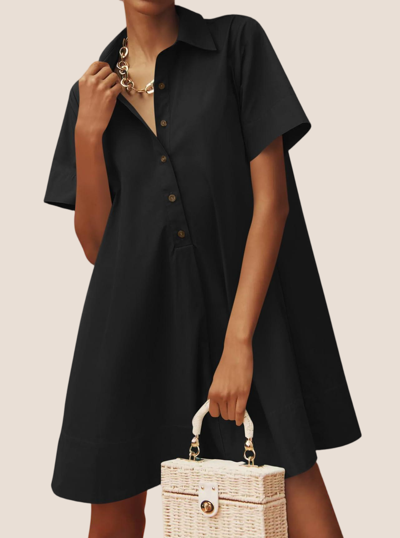 Imily Bela Womens Oversized Shirt Button Mini Dress Short Sleeve Casual Collared V Neck Summer Flowy Dresses