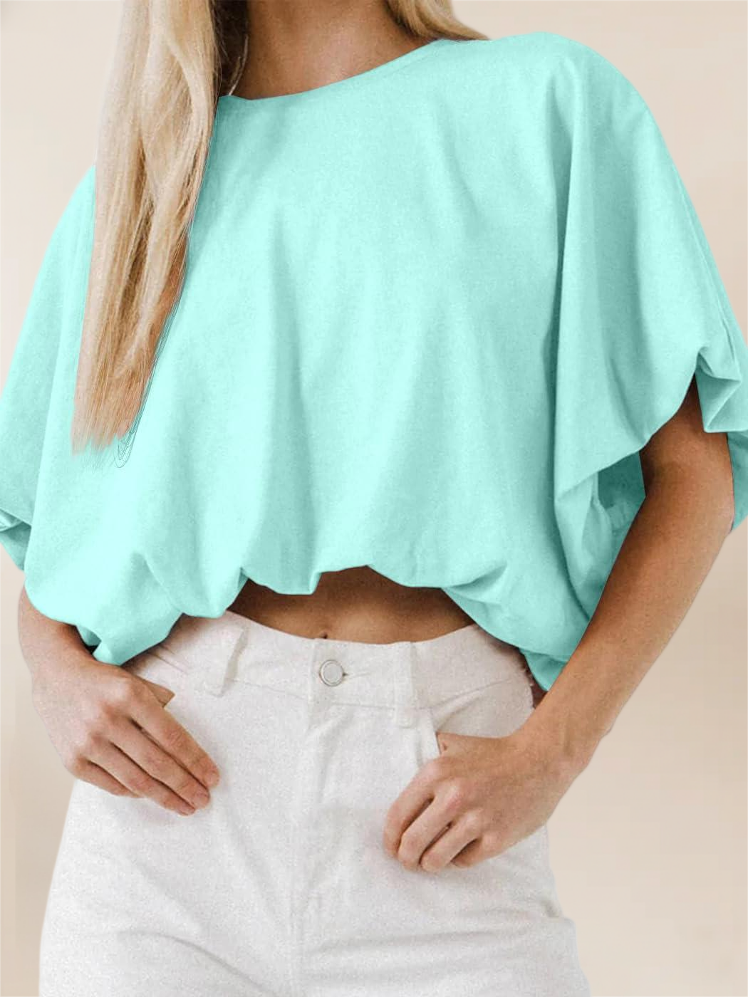 Imily Bela Womens Summer Crewneck Crop Tops Short Sleeve Casual Loose Cropped T Shirts