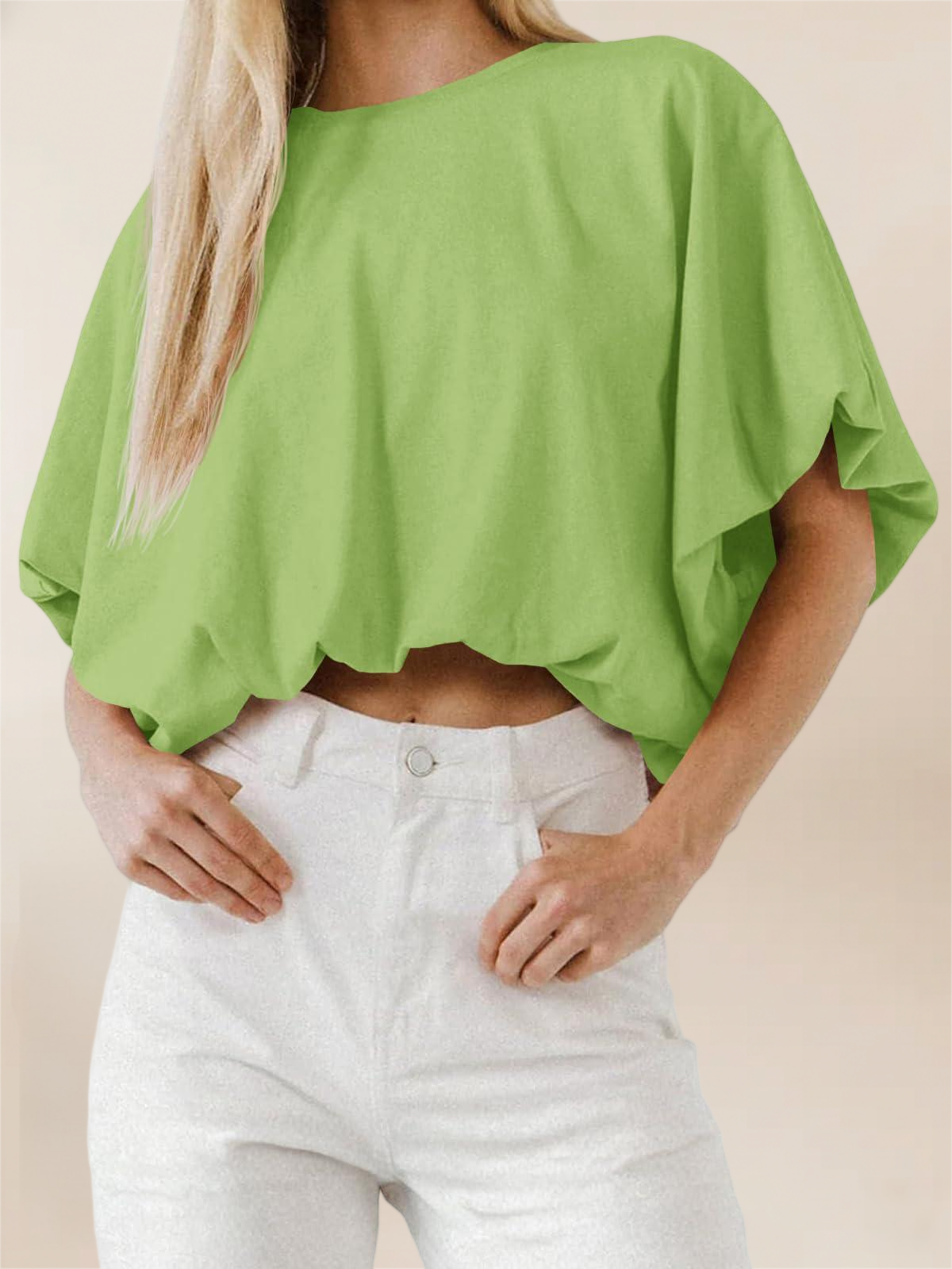 Imily Bela Womens Summer Crewneck Crop Tops Short Sleeve Casual Loose Cropped T Shirts