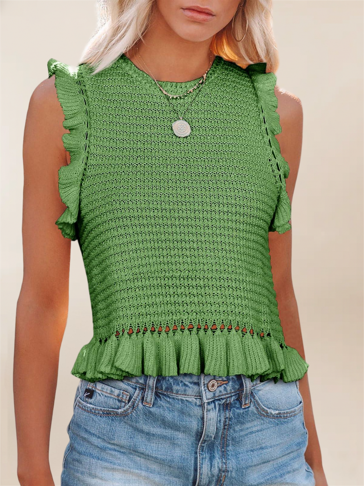 Imily Bela Women'S Summer Knit Tank Tops Crew Neck Sleeveless Cami Shirts Tees Ruffle Sweater Vest Black