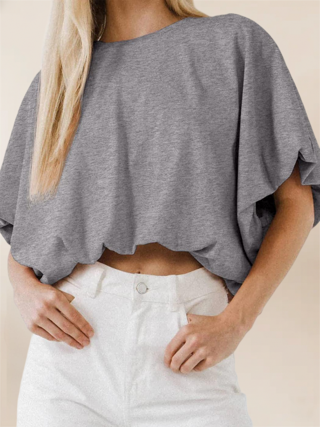 Imily Bela Womens Summer Crewneck Crop Tops Short Sleeve Casual Loose Cropped T Shirts