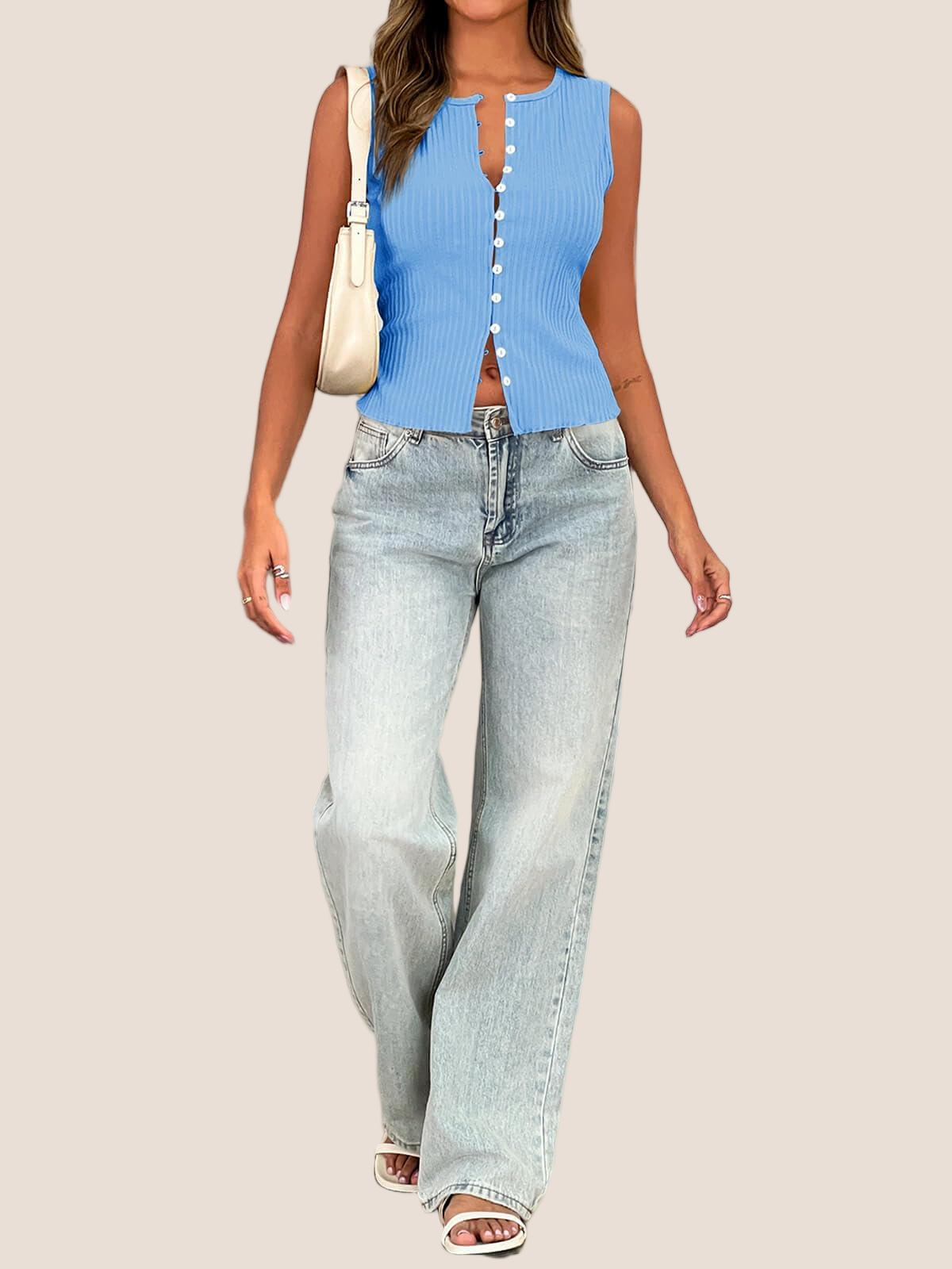 Imily Bela Womens Going Out Tops Summer Cute Ribbed Tank Crop Button Up Vest Top Y2K Sexy Outfits