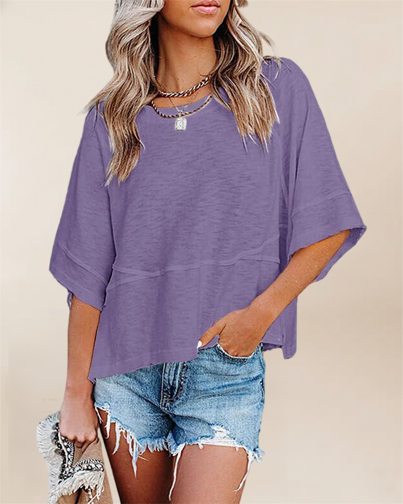 Imily Bela Womens Oversized T Shirts Summer Casual Crewneck 3/4 Sleeve Loose Fit Cute Flowy Tops