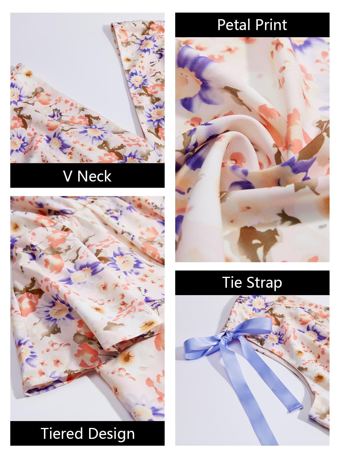 Imily Bela Womens Summer Floral Maxi Dress Tie Strap Sleeveless V Neck High Slit Boho Ruffle Tiered Beach Dresses