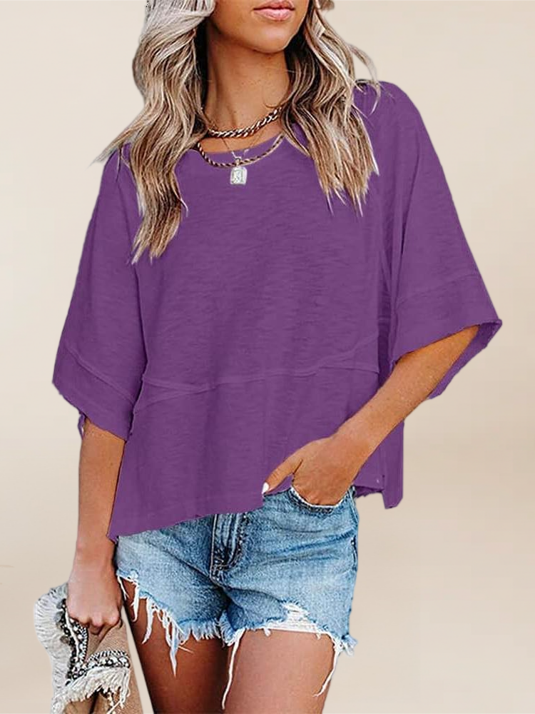 Imily Bela Womens Oversized T Shirts Summer Casual Crewneck 3/4 Sleeve Loose Fit Cute Flowy Tops