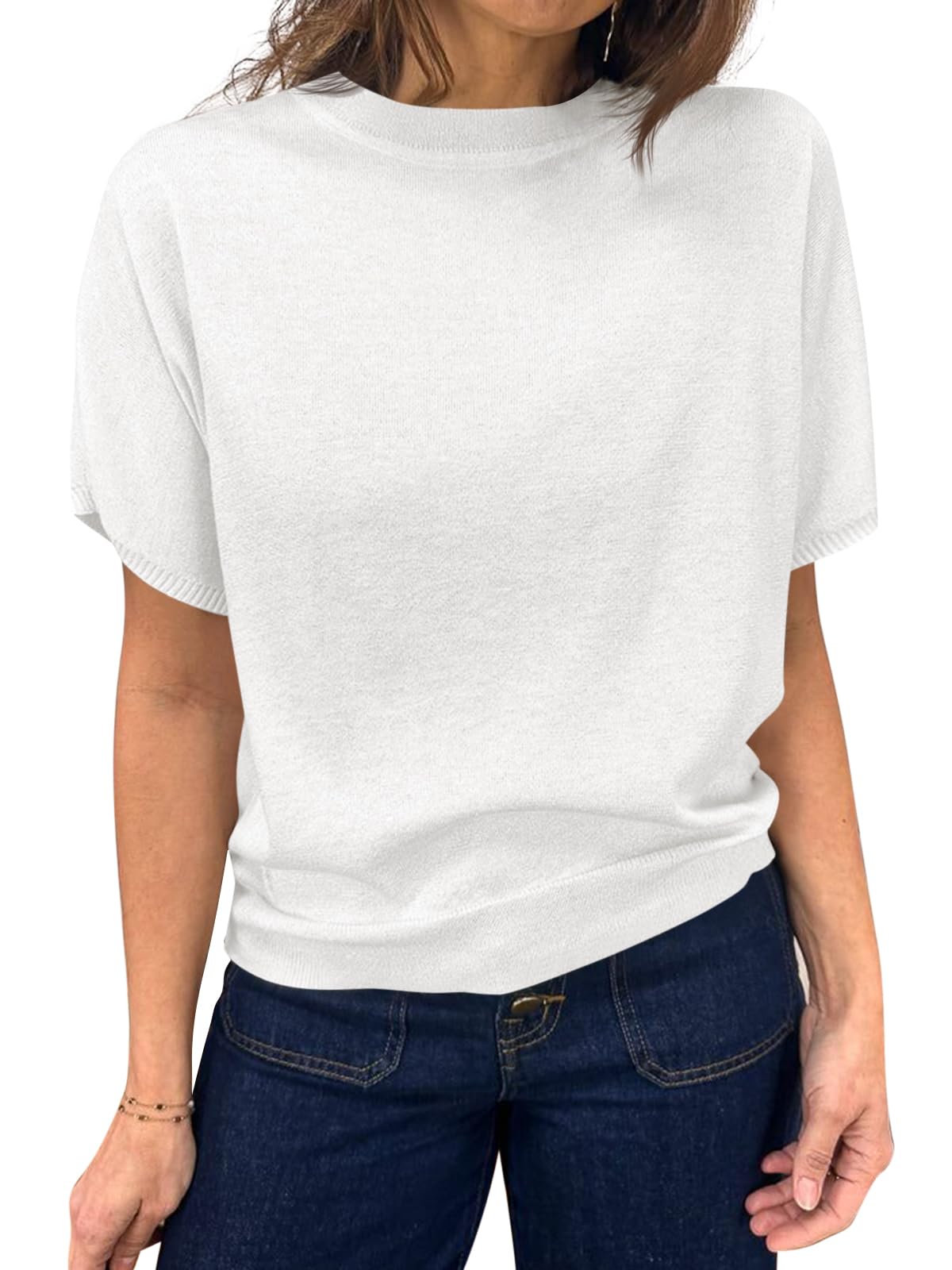 Fine-Knit Short-Sleeve Sweater Tee