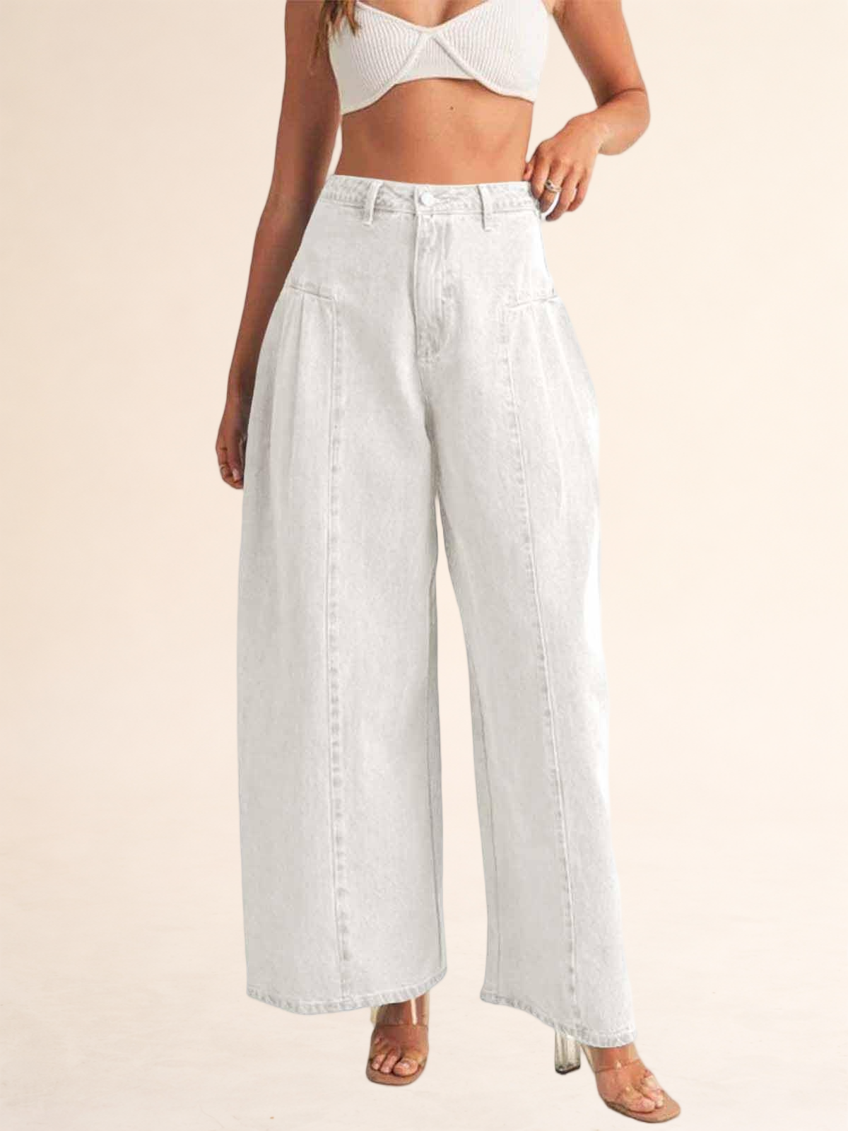 Imily Bela Womens Baggy High Waisted Jeans Loose Boyfriend Wide Leg Side Pleated Denim Pants