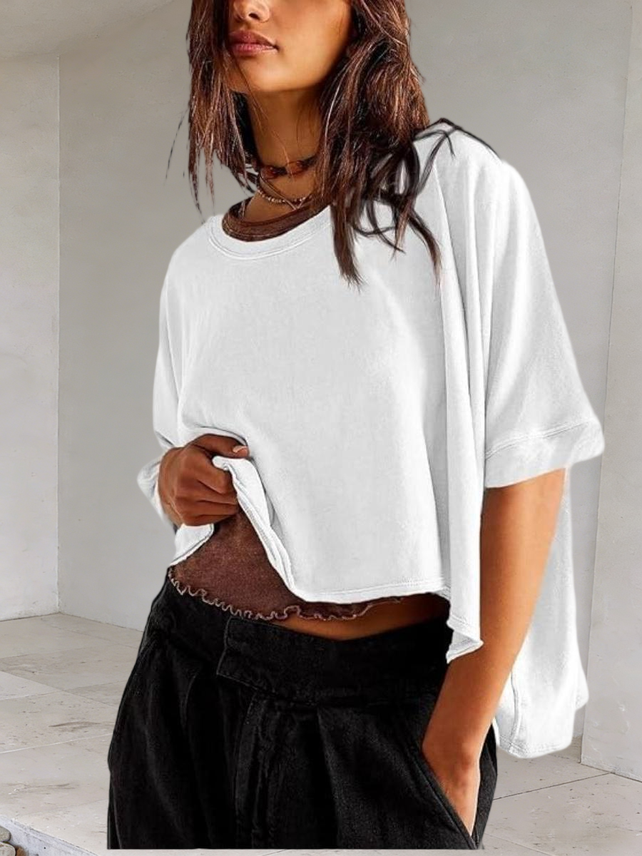 Imily Bela Womens Oversized T-Shirts Cropped Summer Casual Short Sleeve Loose Fit Tee Tops