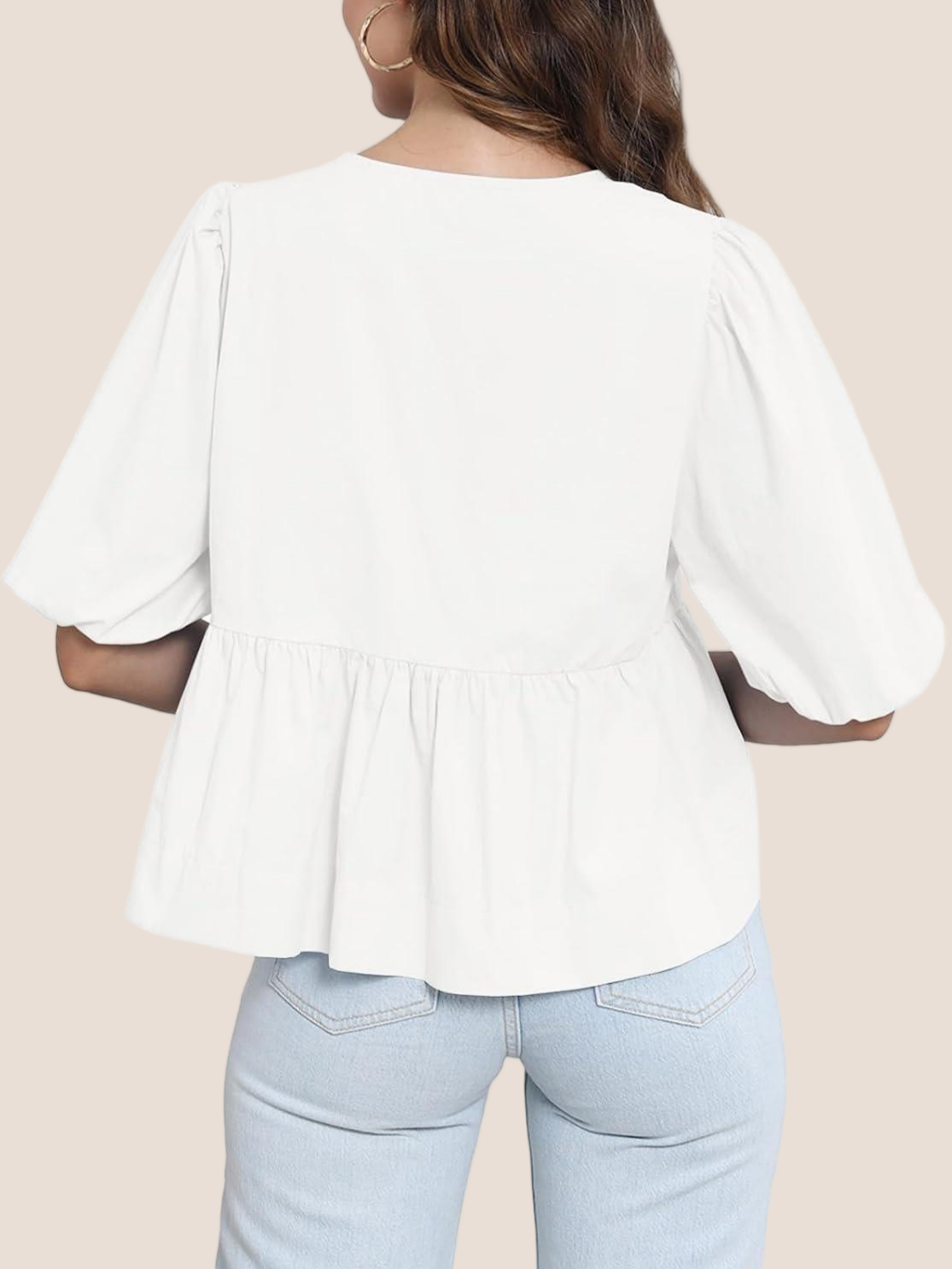 Imily Bela Womens Tie Front Tops Summer Peplum Babydoll Puff Short Sleeve Blouse Cute Cotton Shirts