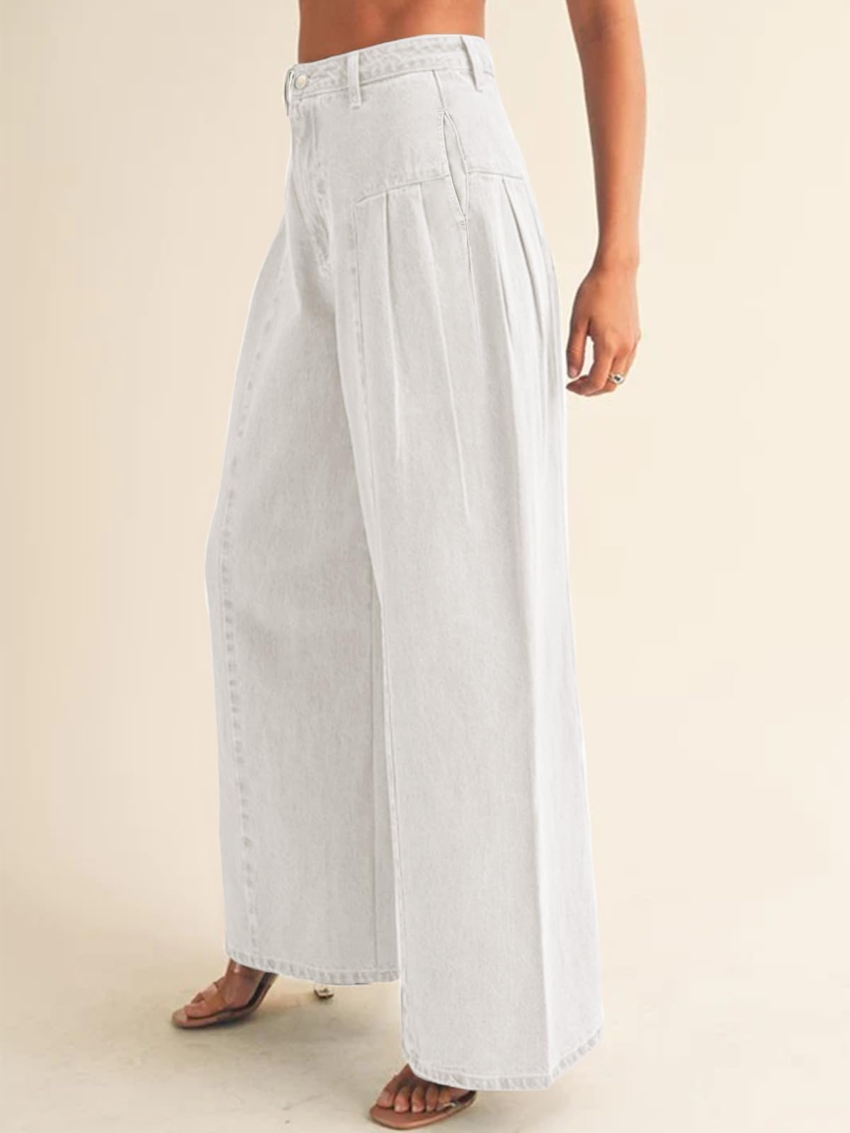 Imily Bela Womens Baggy High Waisted Jeans Loose Boyfriend Wide Leg Side Pleated Denim Pants