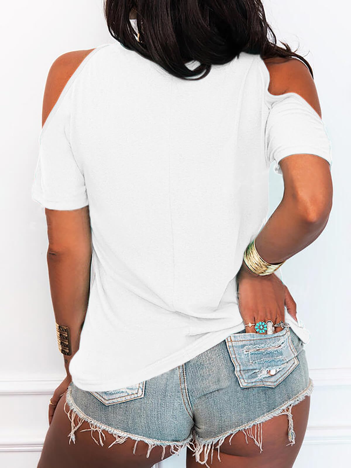 Imily Bela Women's Summer Cold Shoulder T-Shirt Casual Short Sleeve V Neck Blouse Top