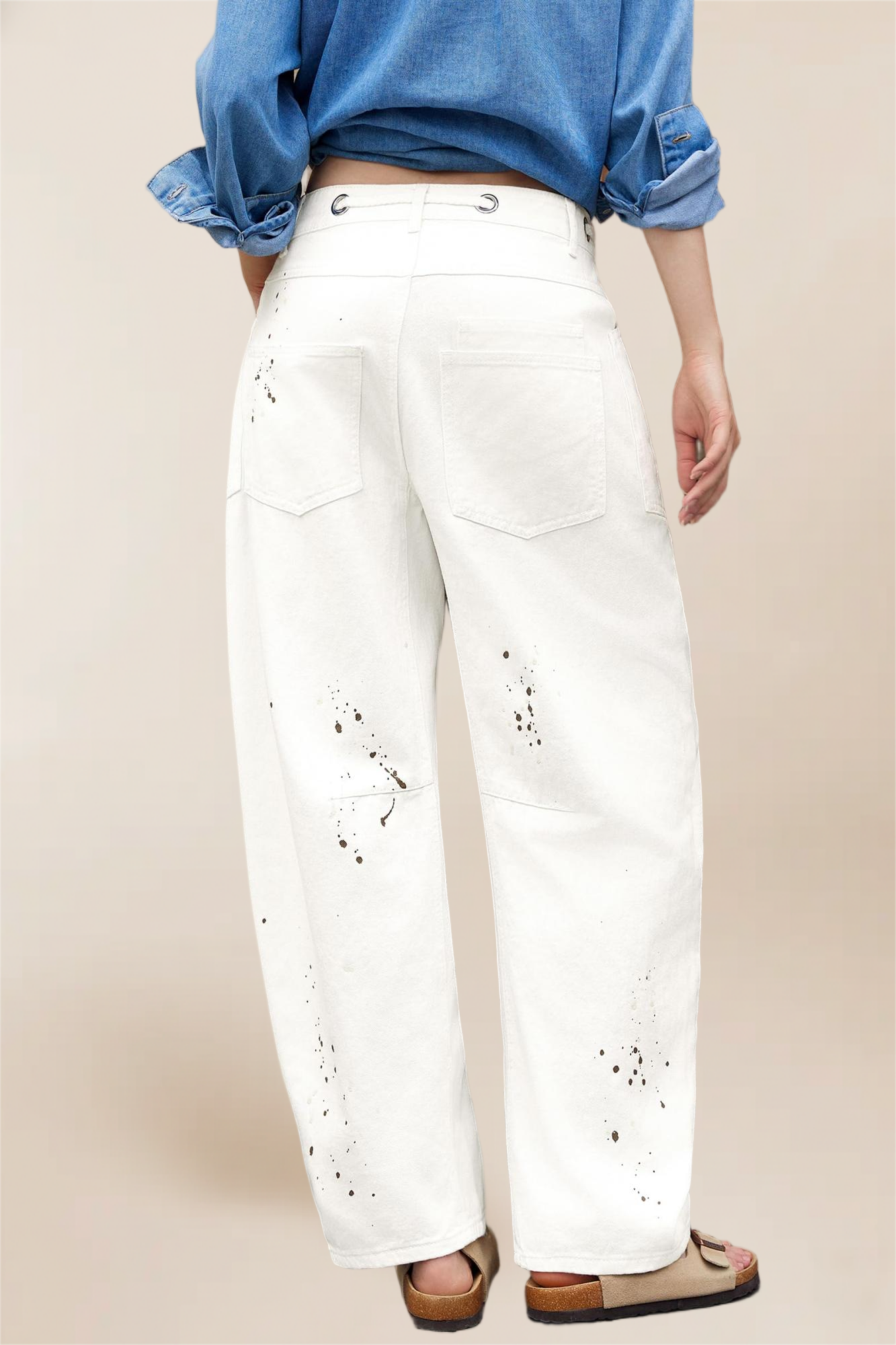 Imily Bela Womens Baggy Barrel Horseshoe Jeans Wide Leg Patchwork Low Rise Denim Pants with Pockets